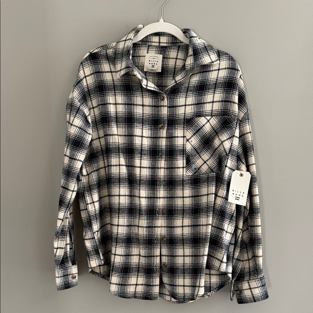 Billabong Cream and Black Plaid Shirt